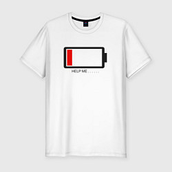 Футболка slim-fit Help me - low battery, цвет: белый