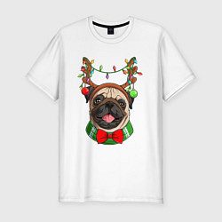 Мужская slim-футболка Новогодний мопс
