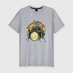 Мужская slim-футболка Зомби кот барабанщик