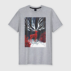 Футболка slim-fit Красный олень с гиганскими рогами, цвет: меланж