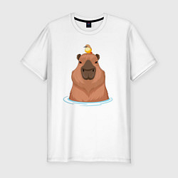 Мужская slim-футболка Капибара и птичка