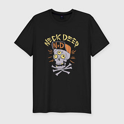 Футболка slim-fit Neck Deep band панк рок - череп в кепке, цвет: черный