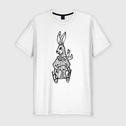 Мужская slim-футболка Кролик на санках