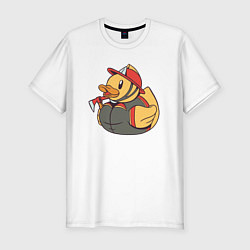 Мужская slim-футболка Резиновая утка пожарный