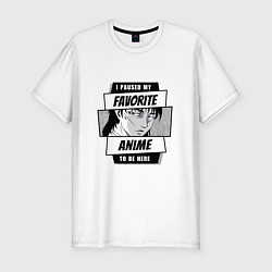 Футболка slim-fit I paused my favorite anime to be here, цвет: белый