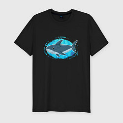 Футболка slim-fit Мультяшная акула под водой, цвет: черный