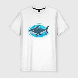 Мужская slim-футболка Мультяшная акула под водой