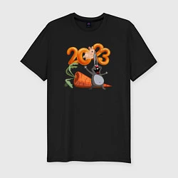 Мужская slim-футболка Заяц с большой морковкой - новый год