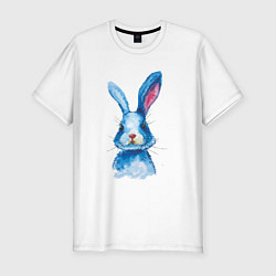 Футболка slim-fit Милый синий зайка, цвет: белый