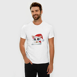 Футболка slim-fit Милый Санта-Кот, цвет: белый — фото 2
