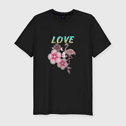 Мужская slim-футболка Любовь и фламинго