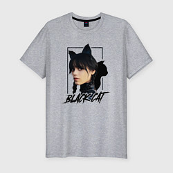 Футболка slim-fit Wednesday Black cat, цвет: меланж