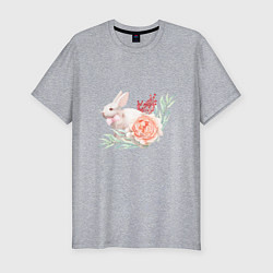 Футболка slim-fit Акварельный кролик в цветах, цвет: меланж