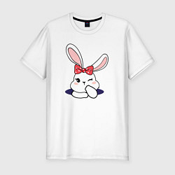 Футболка slim-fit Милая зайка с бантиком, цвет: белый