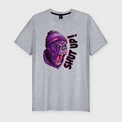 Футболка slim-fit Злая обезьяна - shut up, цвет: меланж