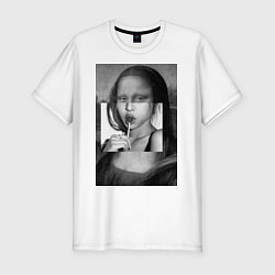 Футболка slim-fit Мона Лиза с чупа чупсом - чёрно белая, цвет: белый