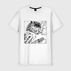 Футболка slim-fit Crazy cat - кот кусает руку, цвет: белый
