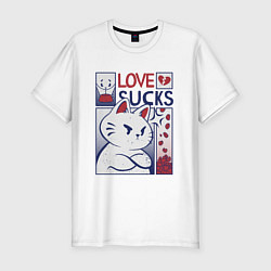 Мужская slim-футболка Cat love sucks