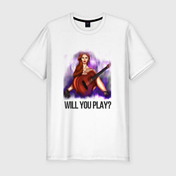 Мужская slim-футболка Девушка с гитарой