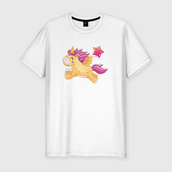 Мужская slim-футболка Единорог с шариком в виде сердечка