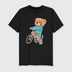 Футболка slim-fit Медведь-велосипедист, цвет: черный