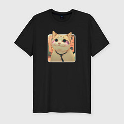 Футболка slim-fit Cat smiling meme art, цвет: черный