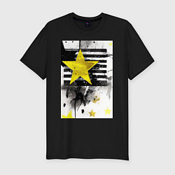 Футболка slim-fit Желтая звезда на полосах, цвет: черный