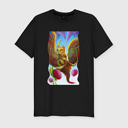 Футболка slim-fit Взгляд летучего кота - neural network - surrealism, цвет: черный