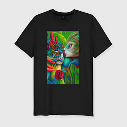 Футболка slim-fit Поцелуй - нейросеть - art, цвет: черный