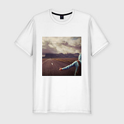 Футболка slim-fit Путешествуя автостопом, цвет: белый