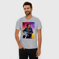 Футболка slim-fit Джонни Депп на мотоцикле - нейросеть, цвет: меланж — фото 2