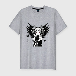 Футболка slim-fit Cute anime cupid angel girl wearing headphones, цвет: меланж