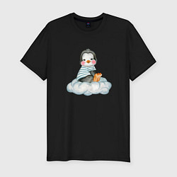Футболка slim-fit Пингвин на облаке, цвет: черный