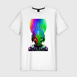 Футболка slim-fit Aggressive alien - neural network - neon glow, цвет: белый