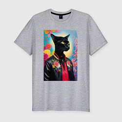 Мужская slim-футболка Кошачья мода - нейросеть