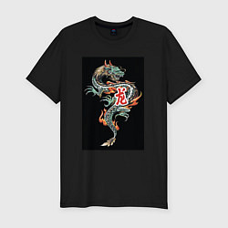 Футболка slim-fit Красочный дракон, цвет: черный