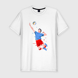 Футболка slim-fit Нападающий удар в волейболе, цвет: белый