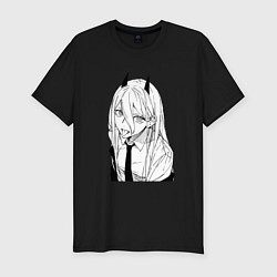 Футболка slim-fit Пауэр с рожками - человек бензопила, цвет: черный