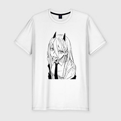 Мужская slim-футболка Пауэр с рожками - человек бензопила