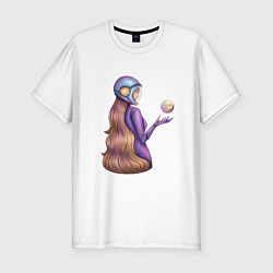 Мужская slim-футболка Девушка в космосе