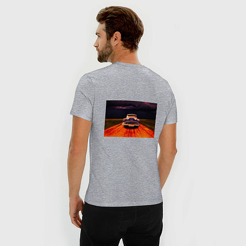 Мужская slim-футболка Классический американский автомобиль Chevrolet 210 / Меланж – фото 4