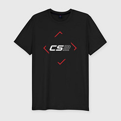 Футболка slim-fit Символ Counter Strike 2 в красном ромбе, цвет: черный