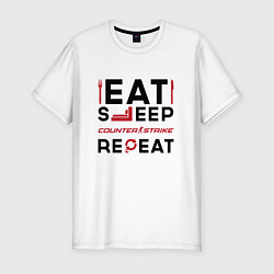 Футболка slim-fit Надпись: eat sleep Counter Strike 2 repeat, цвет: белый