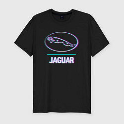 Мужская slim-футболка Значок Jaguar в стиле glitch