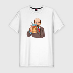 Мужская slim-футболка Ленин пьёт чай