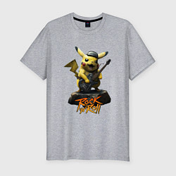 Мужская slim-футболка Пикачу рокер с гитарой