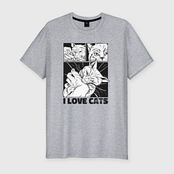 Мужская slim-футболка I love cats comic