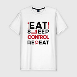 Мужская slim-футболка Надпись: eat sleep Control repeat