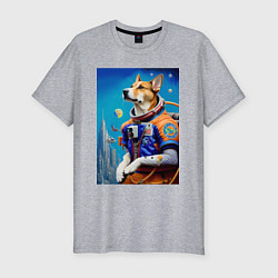 Мужская slim-футболка The dog is a brave cosmonaut