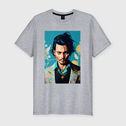 Мужская slim-футболка Джонни Депп - суровый взгляд
